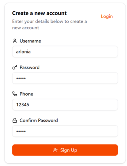 Sign up form