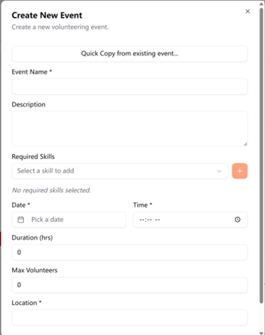 Create new event form