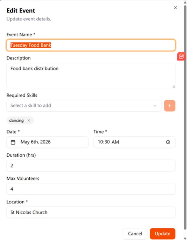 Edit event form