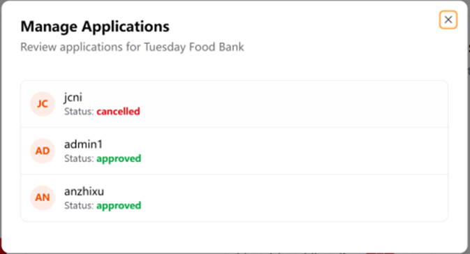 Manage applications card