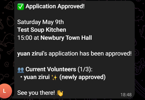 Telegram notification: Application approved