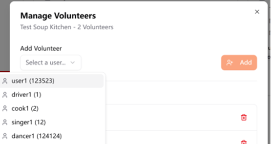 Volunteer dropdown menu