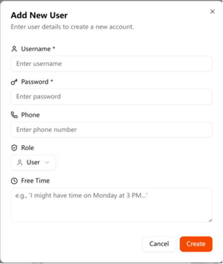 Add user dialogue box
