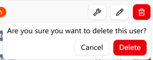 Delete user dialogue box